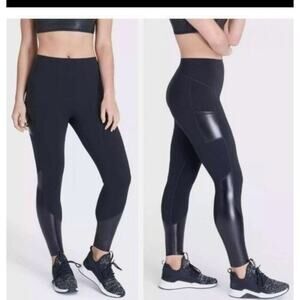 SPANX Every Wear Gloss Panel Very Black Leggings/pants, XL; Pockets